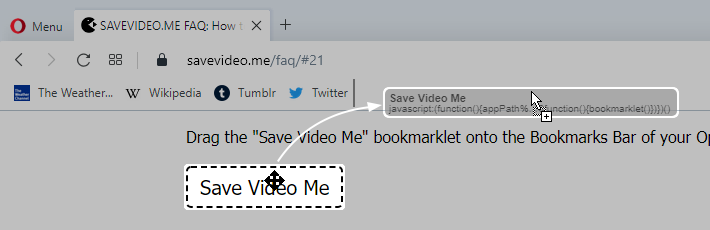 Bookmarklet for video downloading in Opera